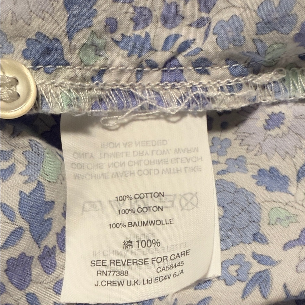 J. Crew made with  Liberty Fabric Blue Floral Women's Button Down Shirt T8 - Picture 8 of 14